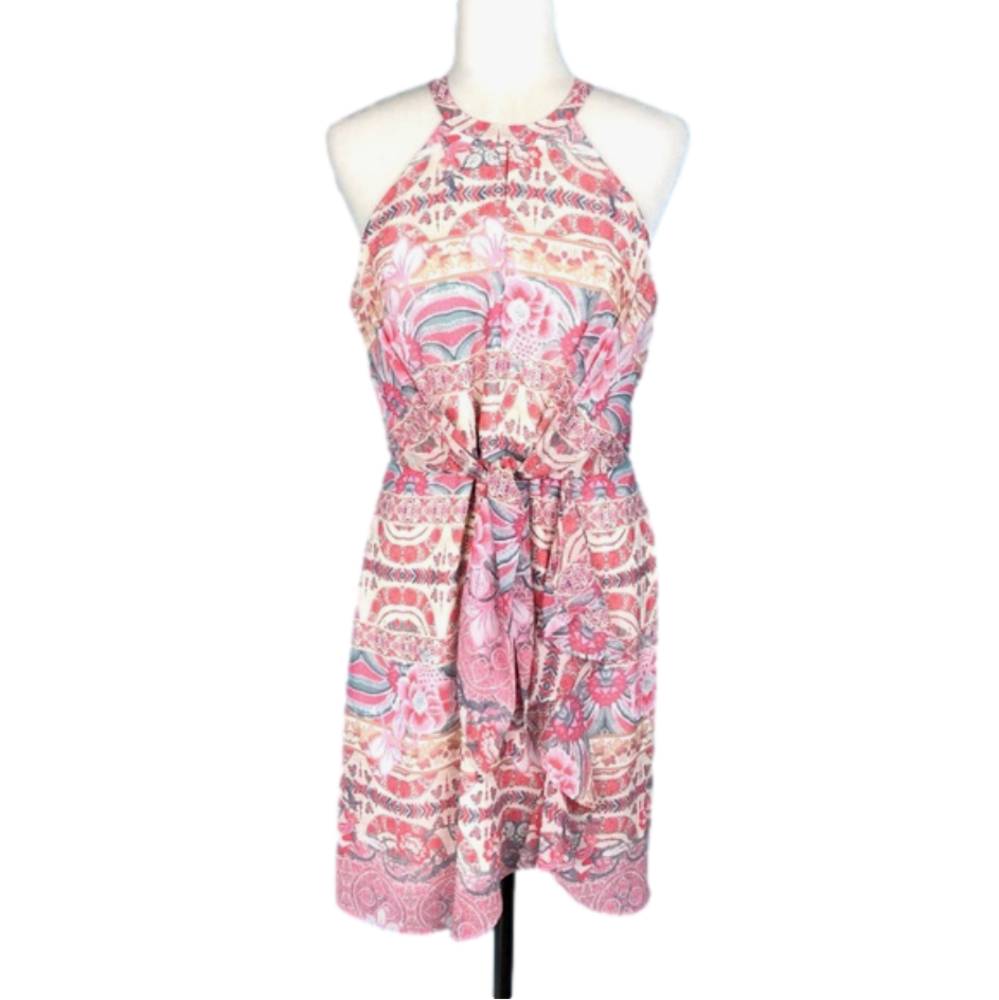 Guess pink floral halter dress
